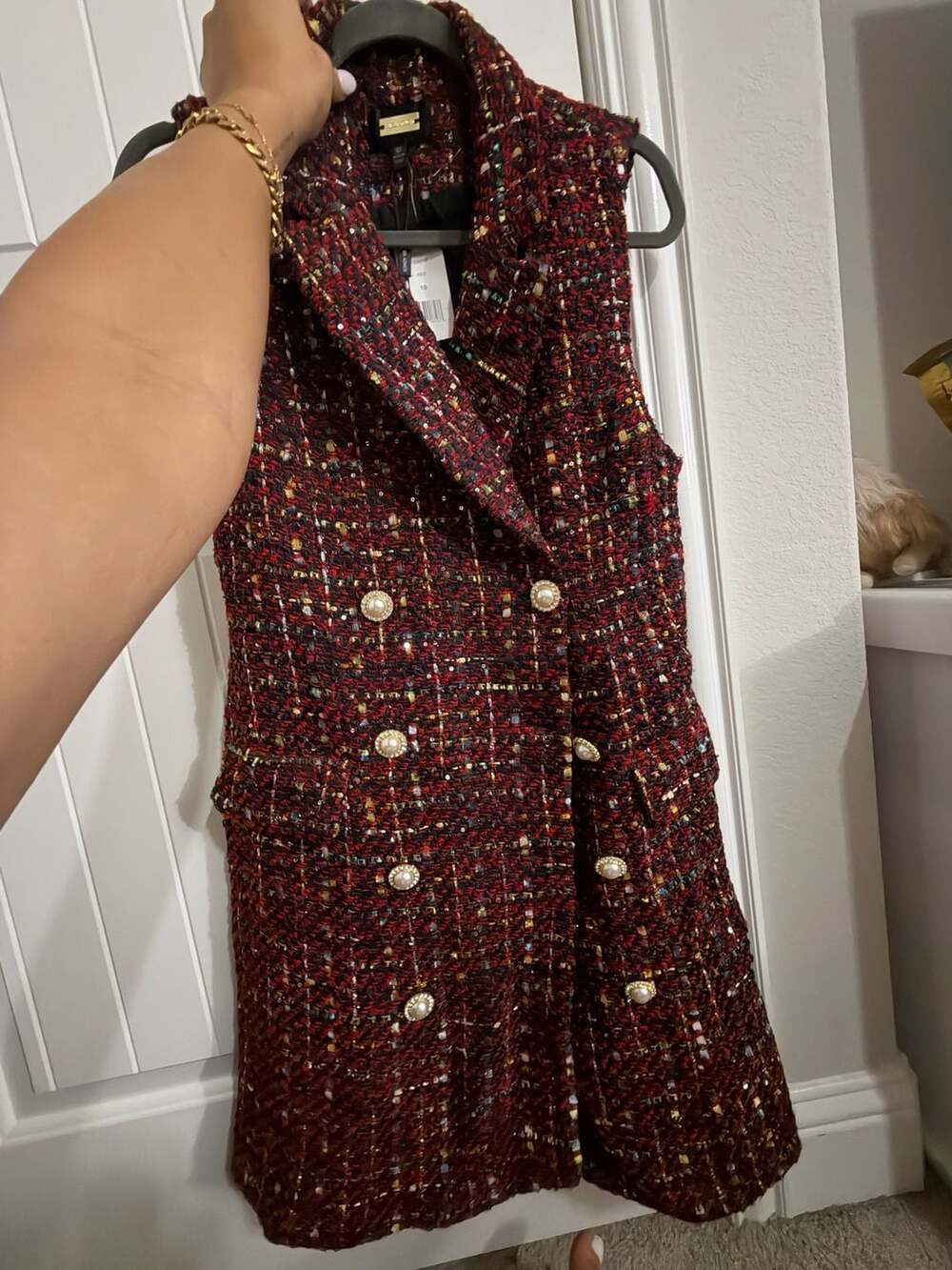 Alexia Admor Lana Double-Breasted Tweed Sleeveless Mini Dress